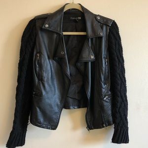 leather jacket with wool sleeves